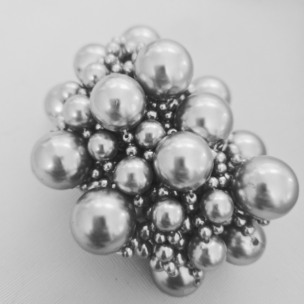 Silvertone Cluster Faux Pearl  Stretchy Bracelet